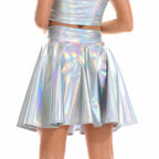 Holographic Pleated Mini Skirt | Metallic Shiny | Stage & Rave