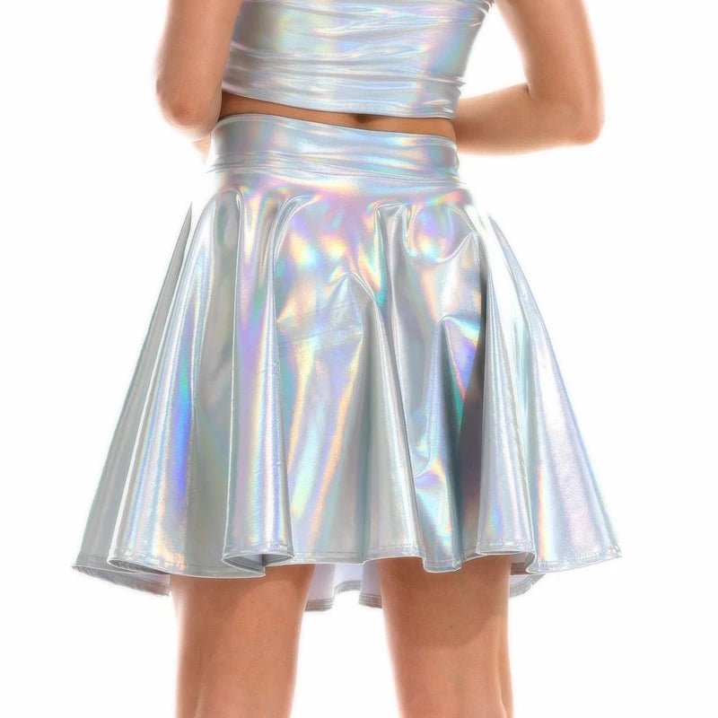 Holographic Pleated Mini Skirt | Metallic Shiny | Stage & Rave