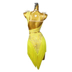 Yellow Latin Samba Competition Dress – Rhinestone Appliqué Tassel