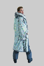 LED Silver Sequin Faux Fur Jacket
