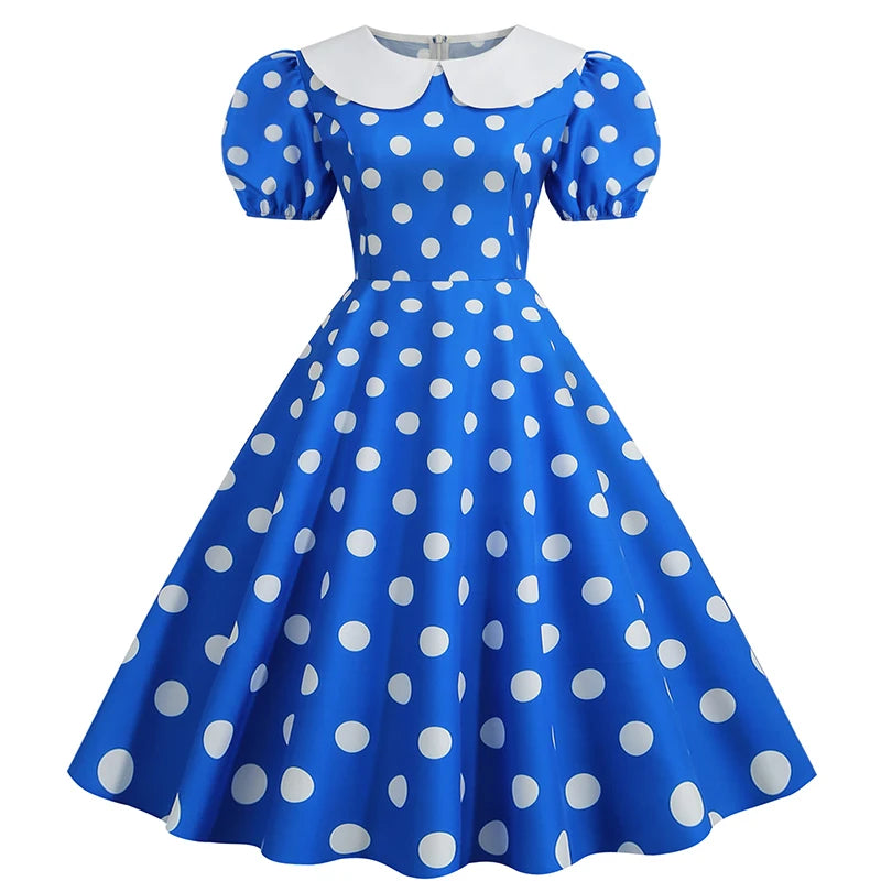 Vintage Polka Dot Puff Sleeve Dress | Petticoat | S–XXL