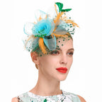 Feather Flower Fascinator Hat | Floral Mesh Headband | 36 Colors