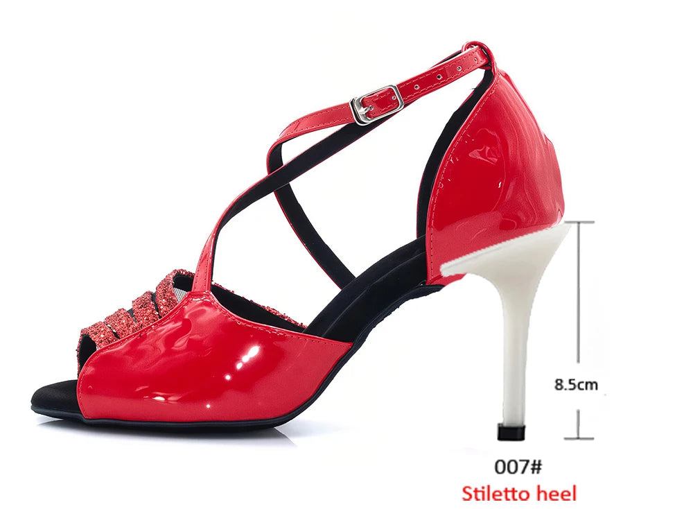 Latin Dance Heels | Red Glitter | Multi-Height