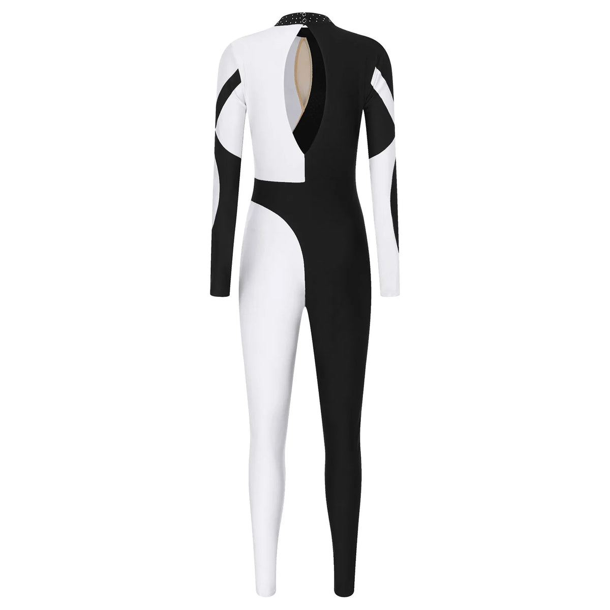 Women's Colorblock Rhinestone Unitard | Mock Neck | Open Back | 5 Colors | S–XXL