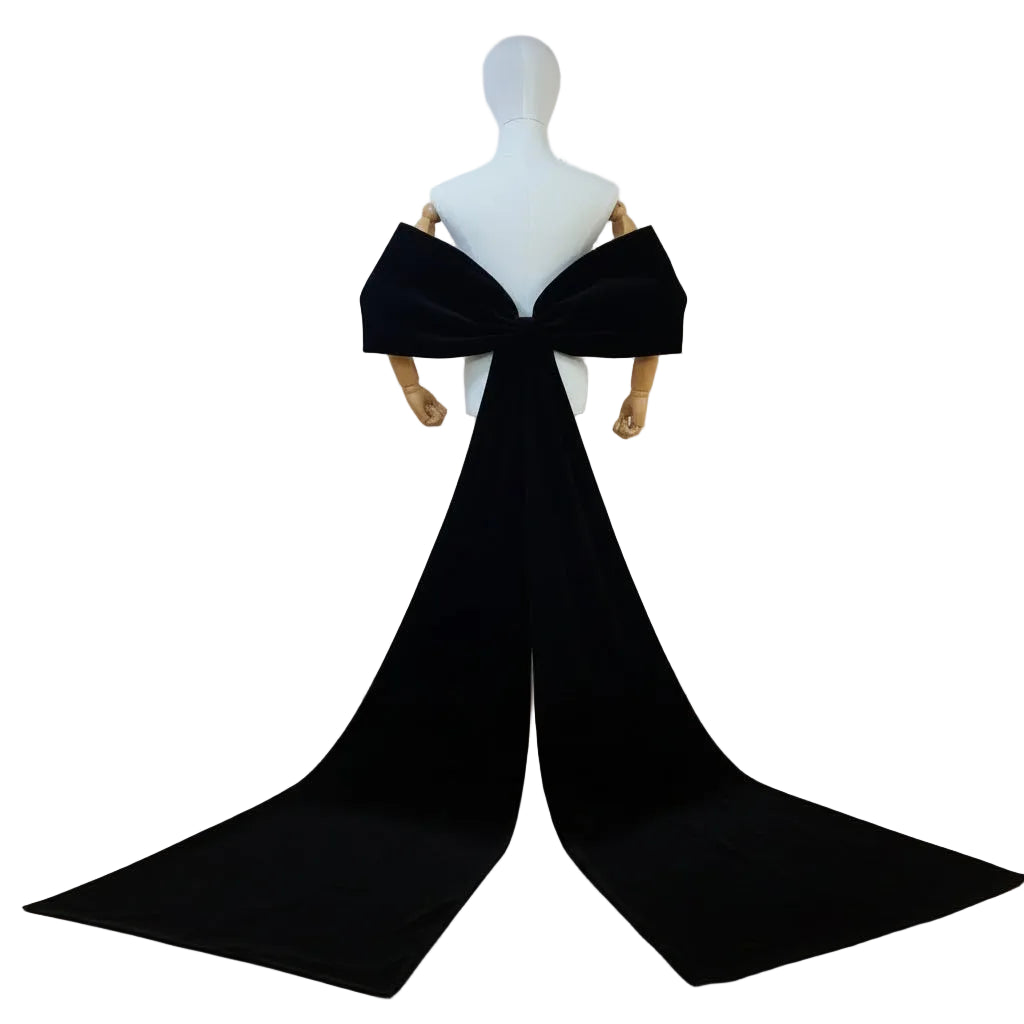 Velvet Bow Cape | Long Train & Bow Sleeves | Pageant & Evening