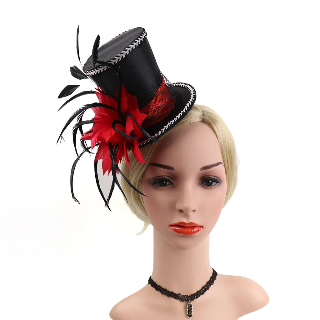 Mini Top Hat | Feather Fascinator | Burlesque & Bridal