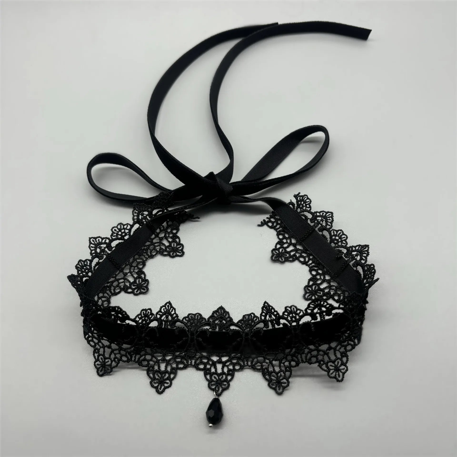 Lace Choker | Velvet Bow & Drop Pendant | Gothic