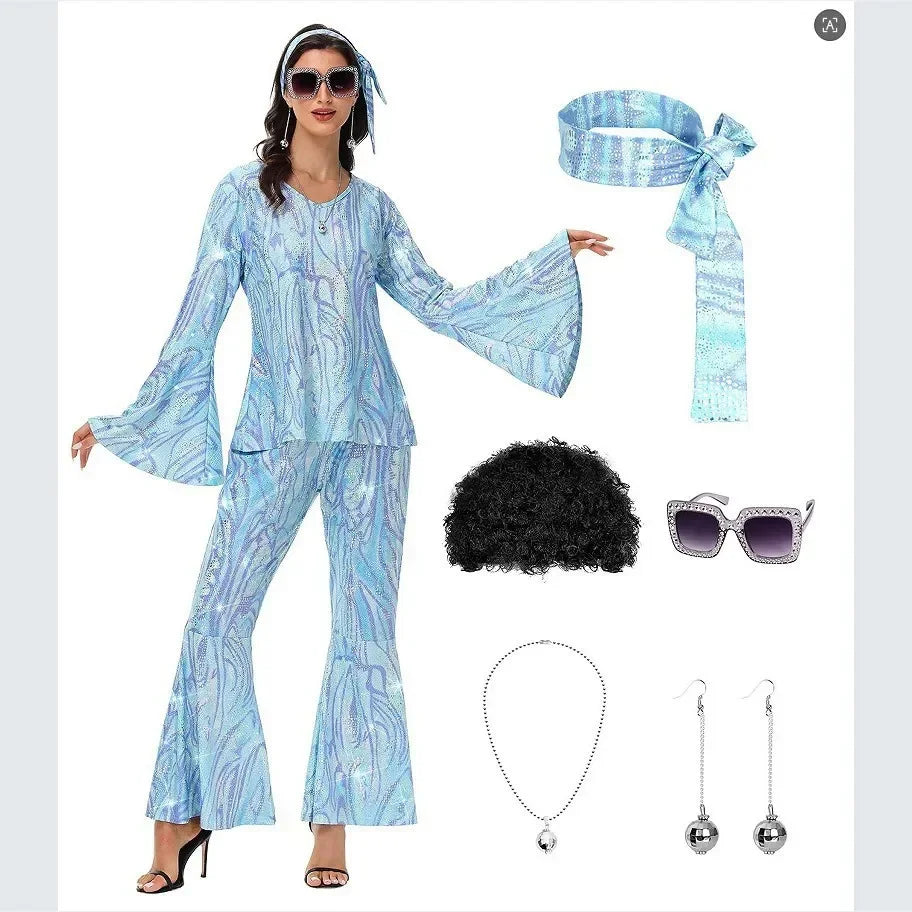 70s Disco Costume | Bell-Bottom Set & Afro Wig