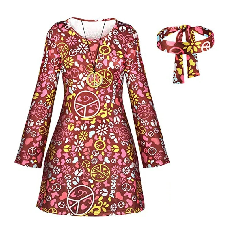 Hippie Mini Dress Set | Flare Sleeve | 60s 70s Retro
