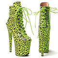 Leopard Print Platform Ankle Boots - 8 Inch Neon Pole Dance Boots