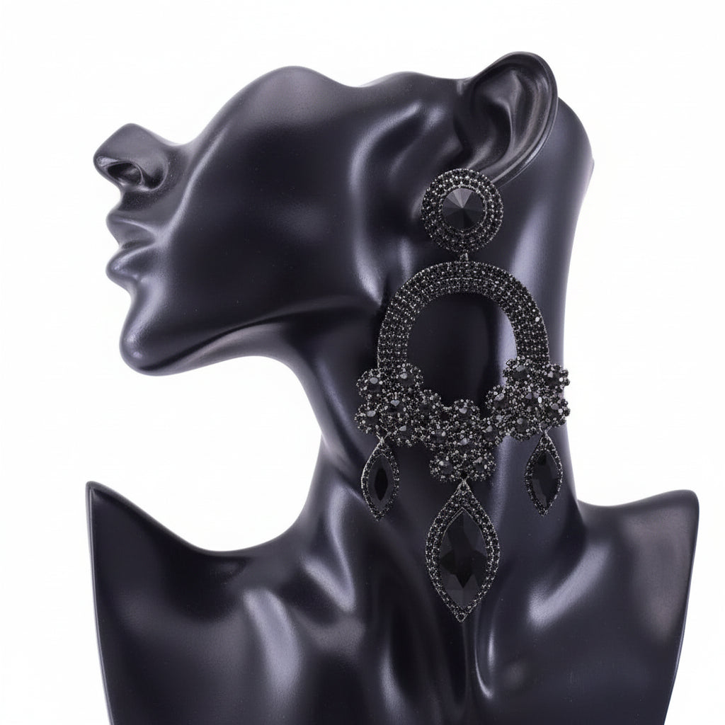Oversized Crystal Drop Earrings | Rhinestone Pendant | Stage Jewelry