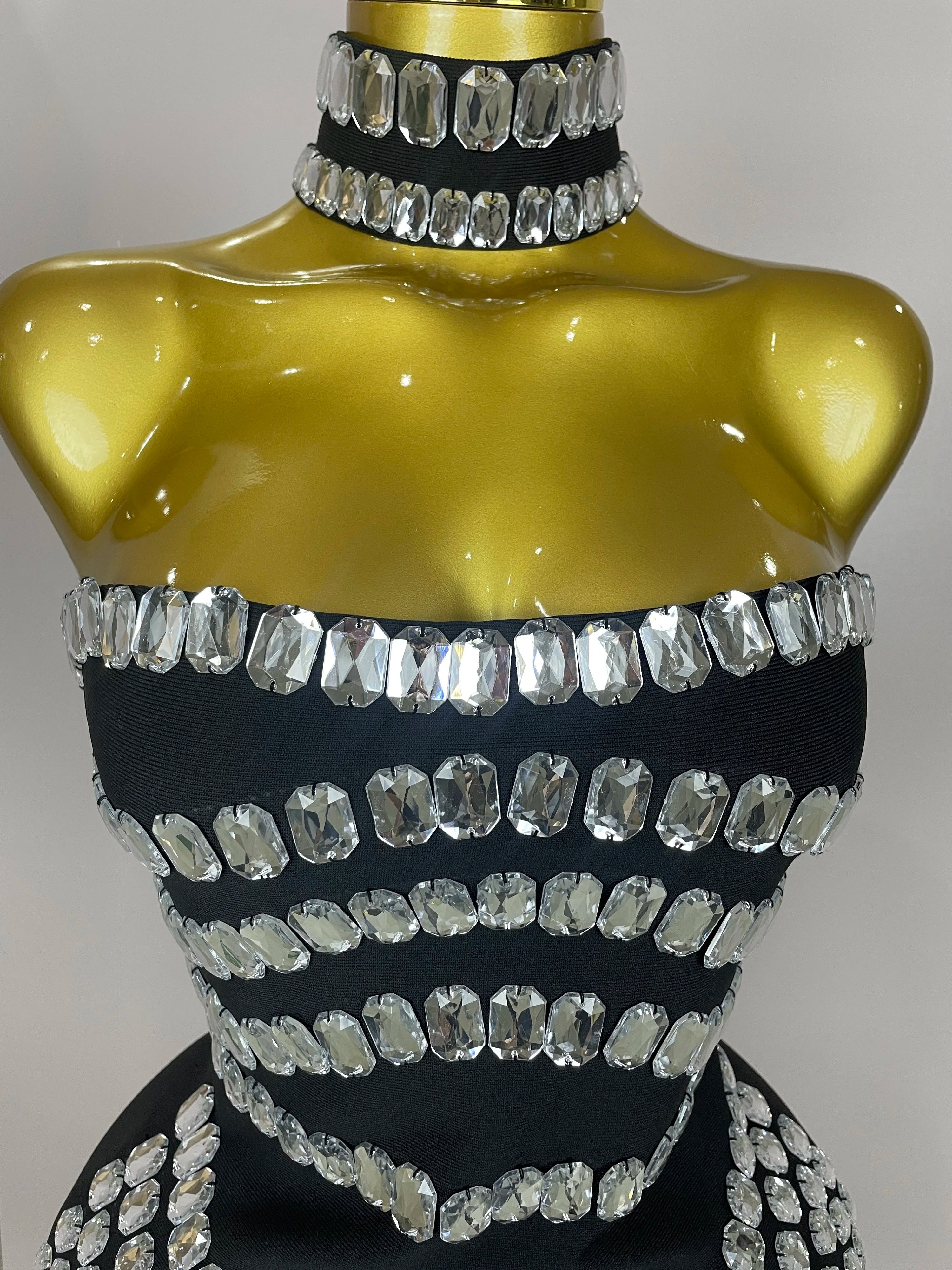 Rhinestone Bodycon Mini Dress | Strapless | Stage & Club
