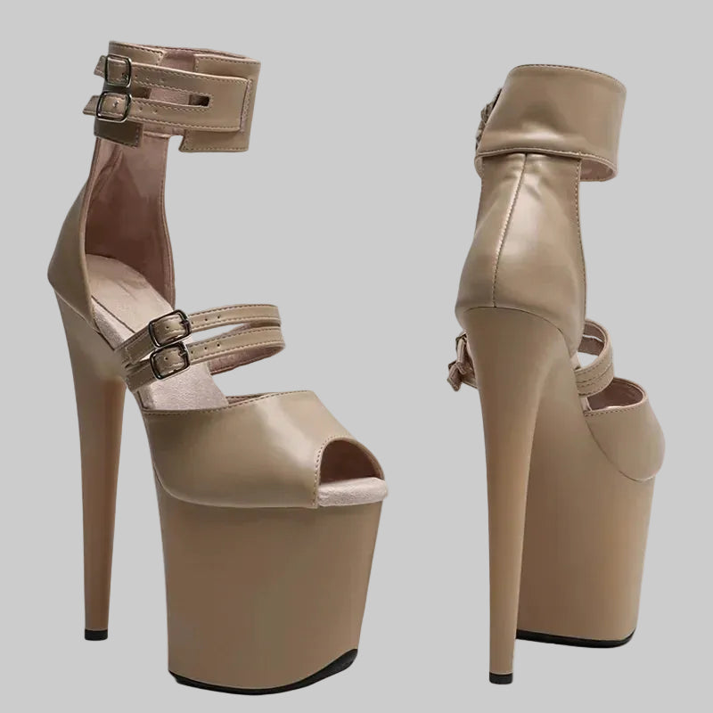 20CM Matte PU Platform Sandals - Open Toe 8 Inch High Heel Pole Dance Shoes