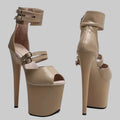 20CM Matte PU Platform Sandals - Open Toe 8 Inch High Heel Pole Dance Shoes