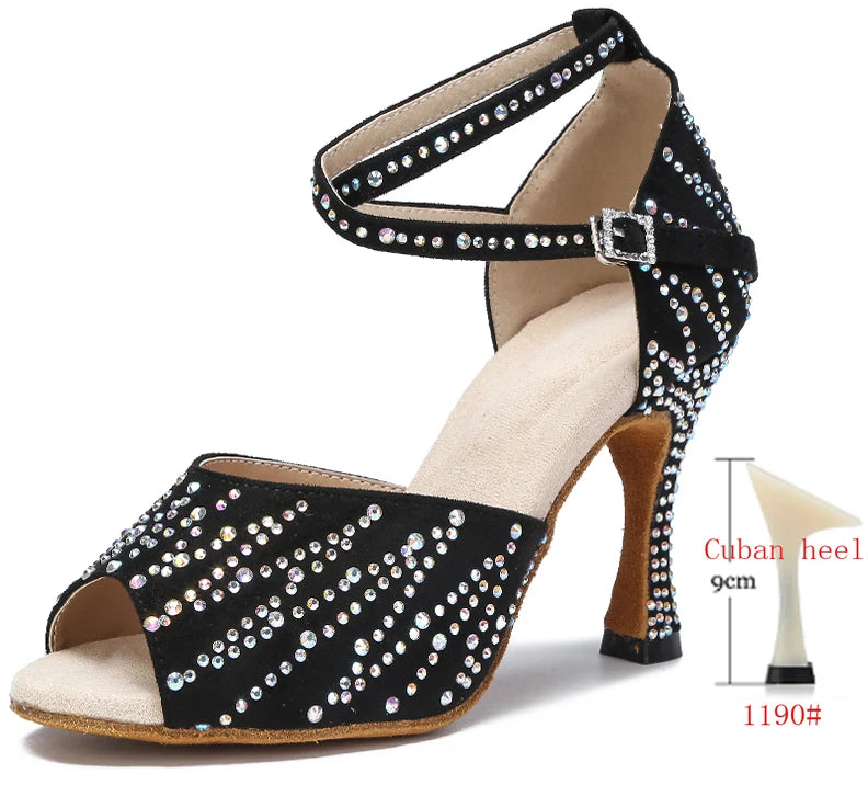 Crystal Latin Dance Heels | Suede | Multi-Color & Height