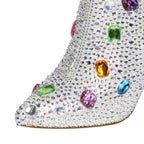 Rhinestone Ankle Boots | Bling Pointed Toe | Block Heel