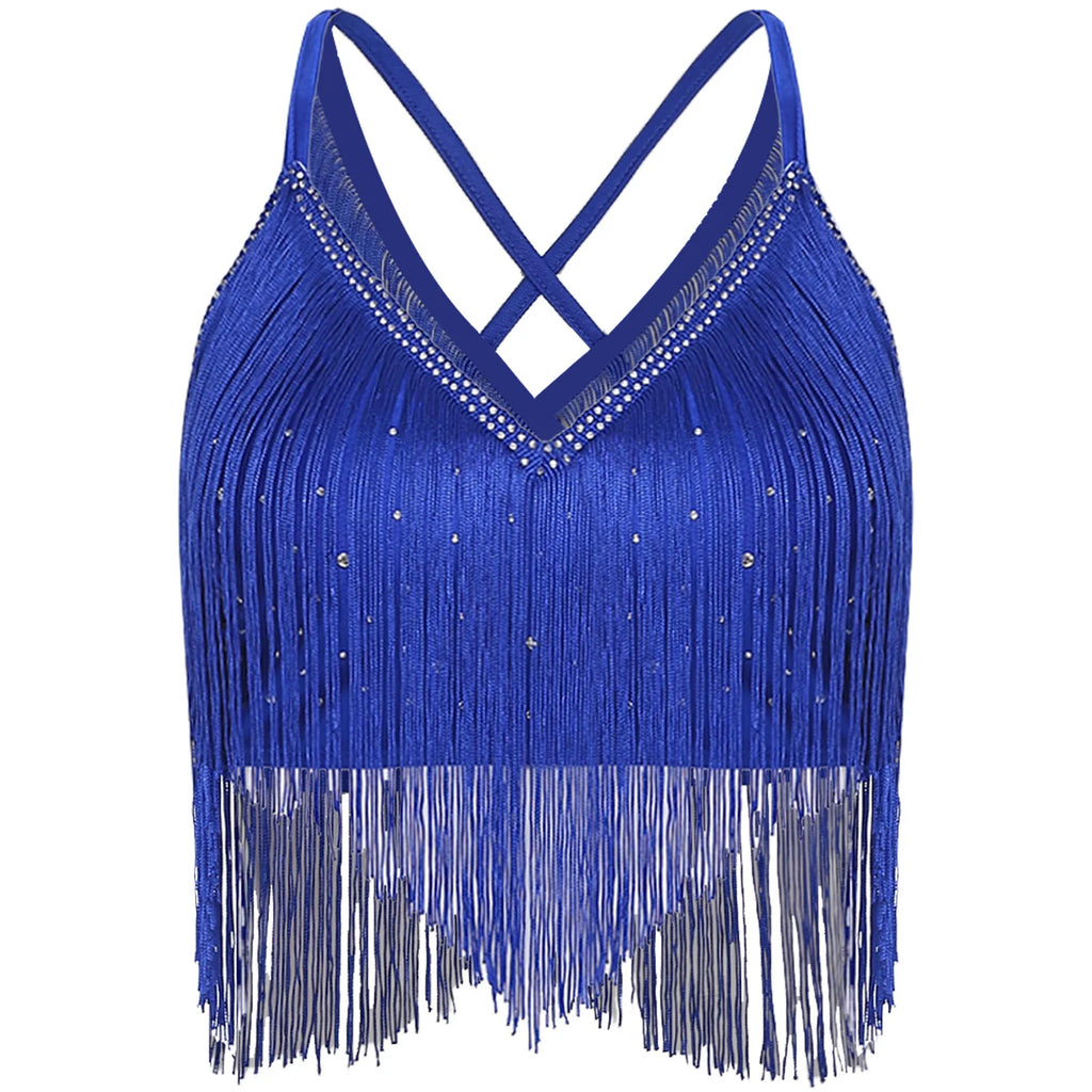 Fringe Tassel Crop Top | Crisscross Back | Latin Dance & Stage | 7 Colours