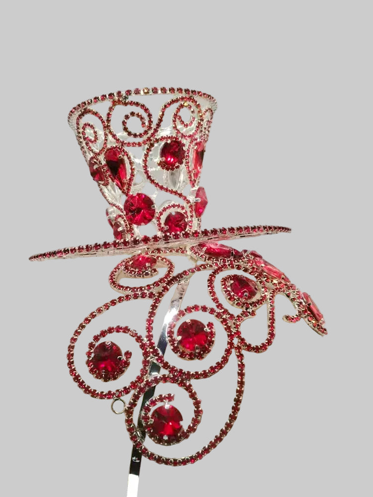 Rhinestone Top Hat Headpiece - Crystal Mini Top Hat for Stage & Party
