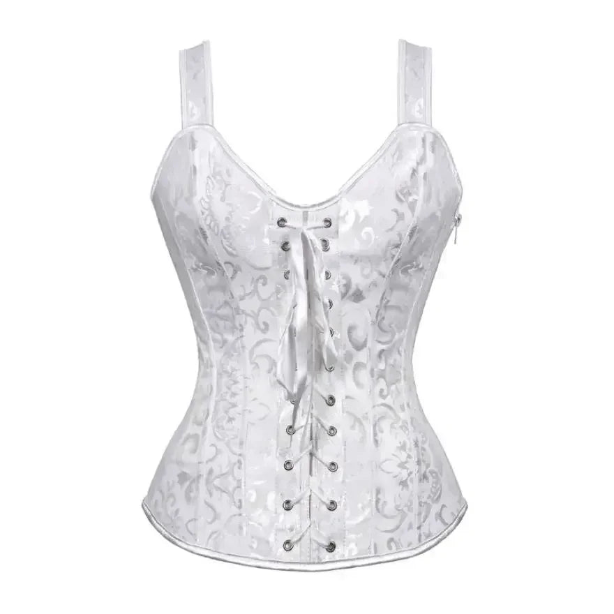 Satin Floral Overbust Corset | Straps | 12 Colors