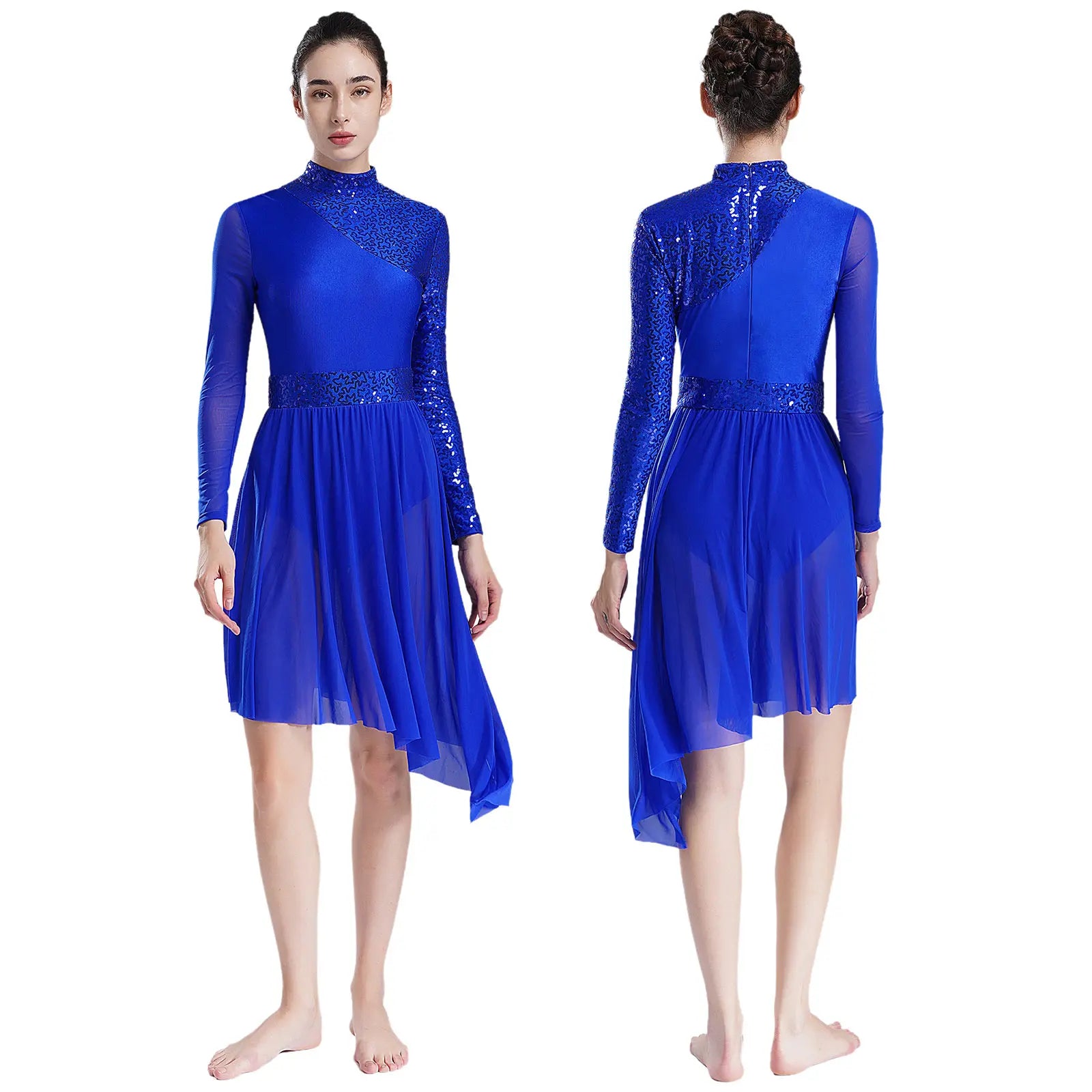 Women's Sequin Lyrical Dance Dress | Long Sleeve | Mesh Skirt