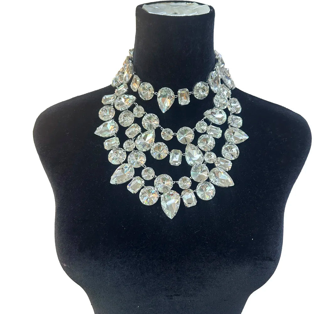 Crystal Statement Necklace | Rhinestone Bib | Stage Jewelry