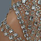 Crystal Rhinestone Mesh Jumpsuit - Sheer Performance Catsuit for Stage & Dance