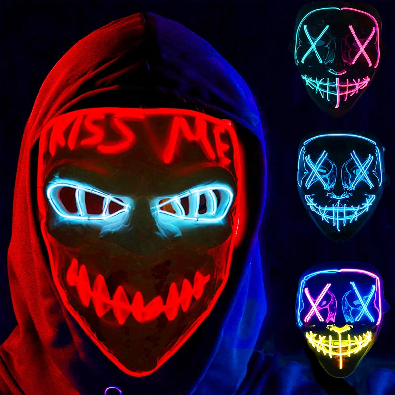 EL Wire Glow Purge Mask | 4 Flash Modes | 37 Styles | Rave & Festival