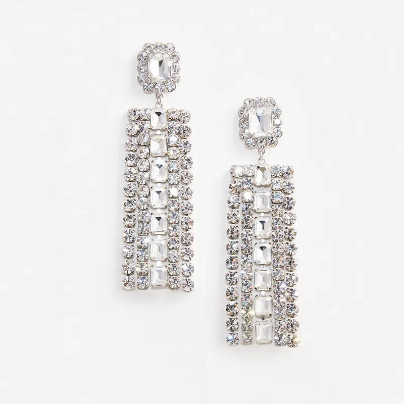 Rhinestone Fringe Drop Earrings
