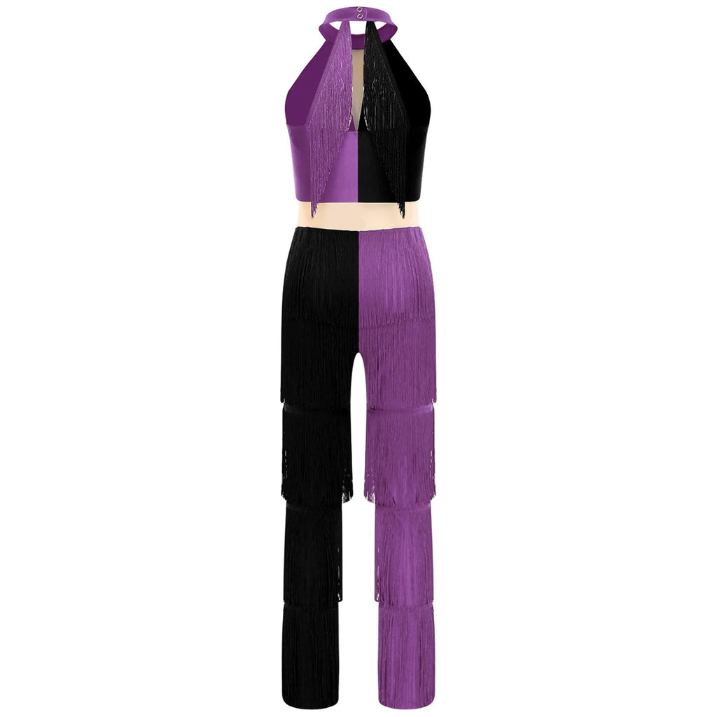 Latin Dance Jumpsuit | Sequin Contrast Fringe