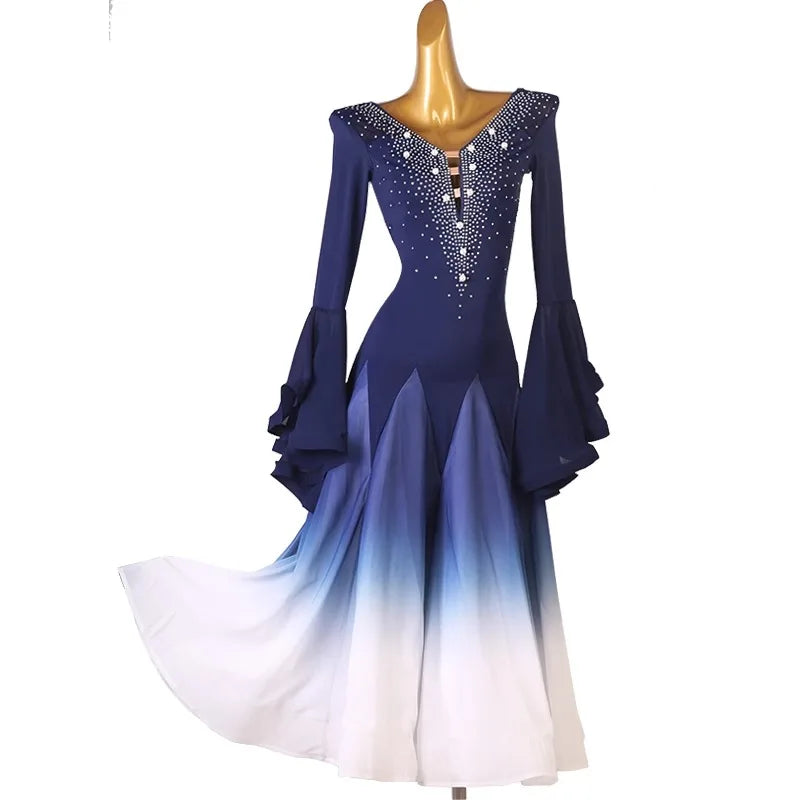 Ombre Ballroom Dance Dress | Bell Sleeves | 5 Colors | XXXXS-XXL