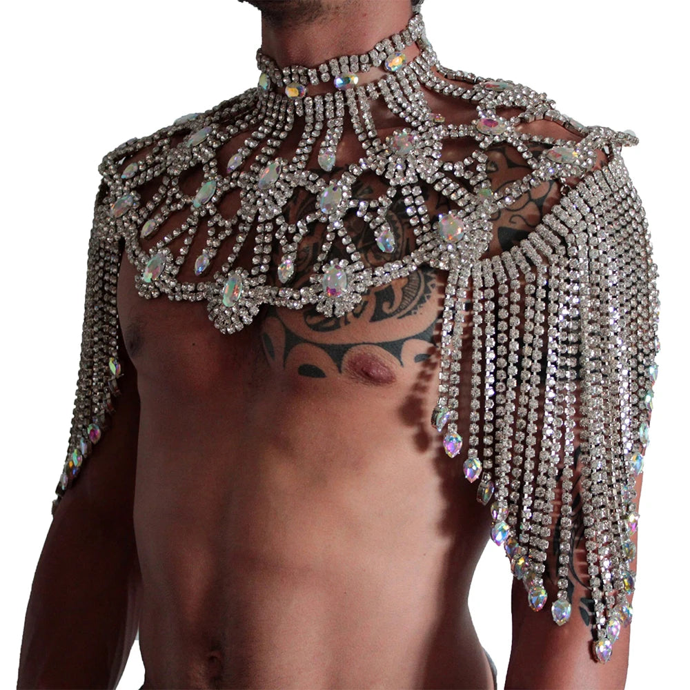 Dazzling Crystal Rhinestone Chain Shoulder Collar - Festival, Drag & Performance Body Jewelry