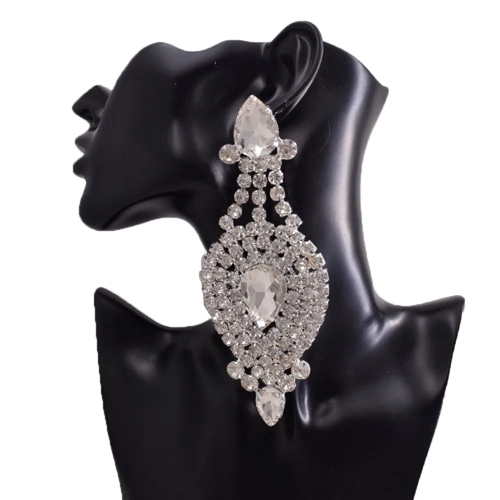 Rhinestone Drop Earrings | Crystal Statement | Clip-On