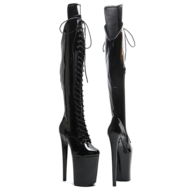 23CM Patent Platform Pole Dance Boots - Ultra High Heel Shiny Performance Boots