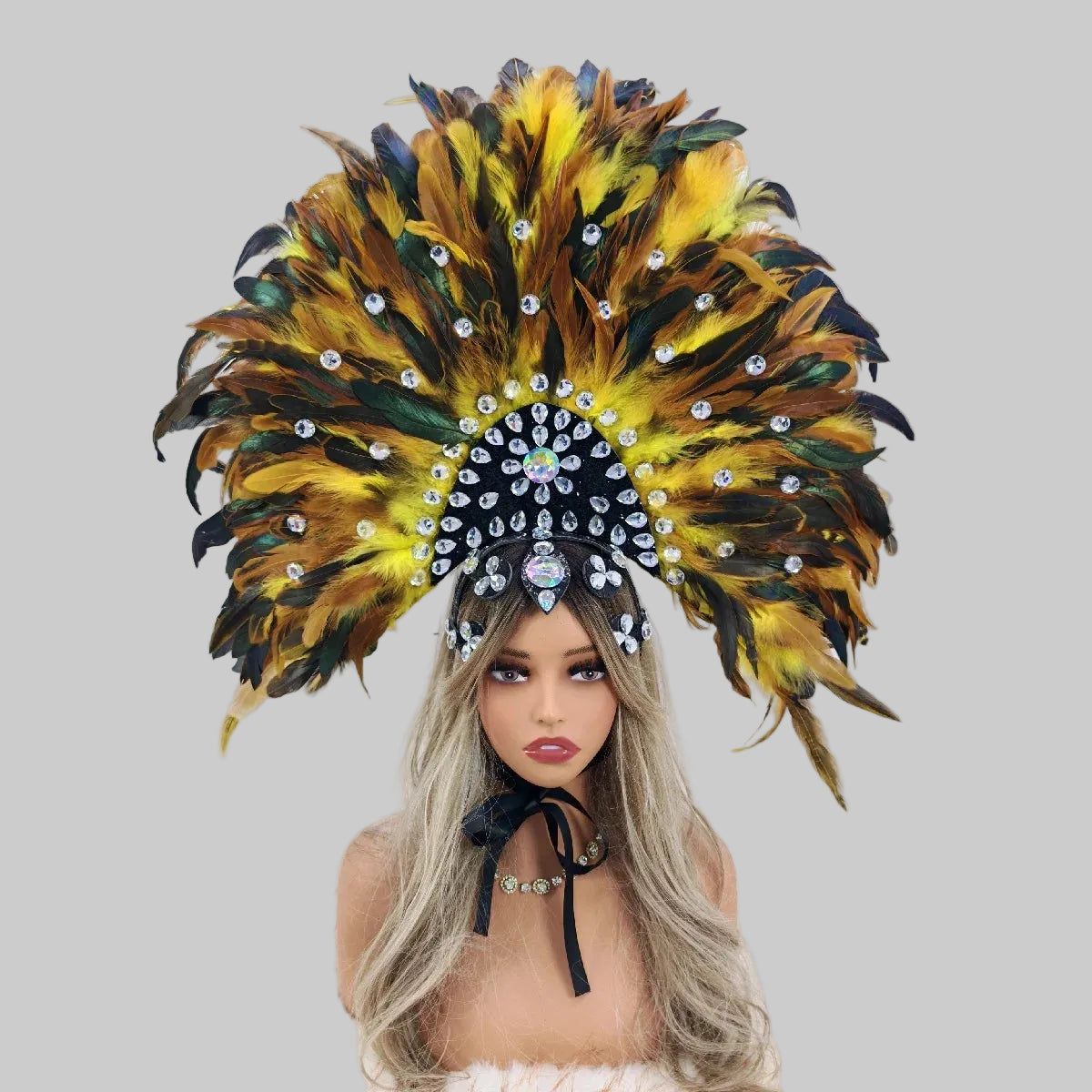 Red & Black Feather Headdress - Carnival Performance Headpiece