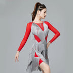 Latin Dance Dress | Long Sleeve Fringe | Rhinestone | with Panties