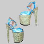 20CM Snake Print Glitter Platform Sandals - 8 Inch High Heel Pole Dance Shoes