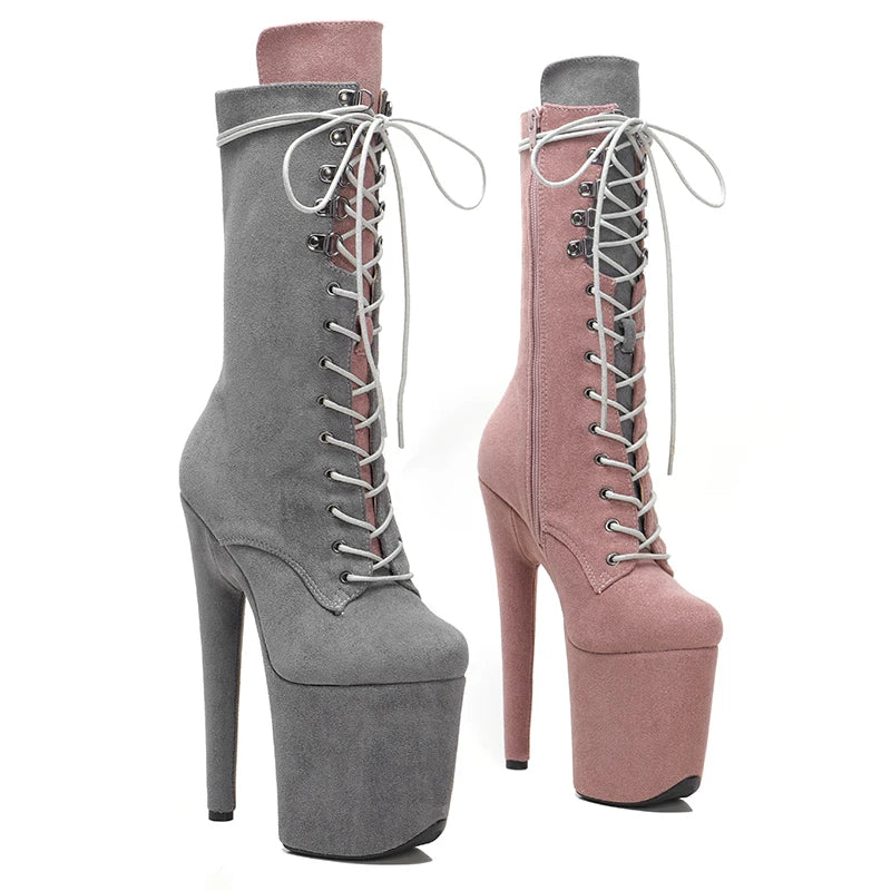 20cm Two-Tone Glitter Ankle Boots - Suede Platform Dance Boots