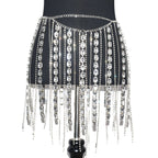 Rhinestone Tassel Chain Mini Skirt