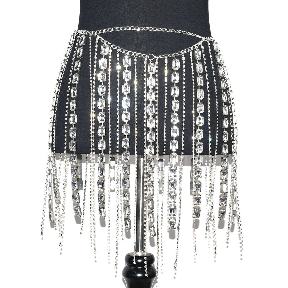 Rhinestone Tassel Chain Mini Skirt