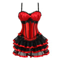 Red Satin Overbust Corset Dress | Layered Tulle Skirt | Burlesque & Gothic | S–2XL
