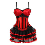 Red Satin Overbust Corset Dress | Layered Tulle Skirt | Burlesque & Gothic | S–2XL