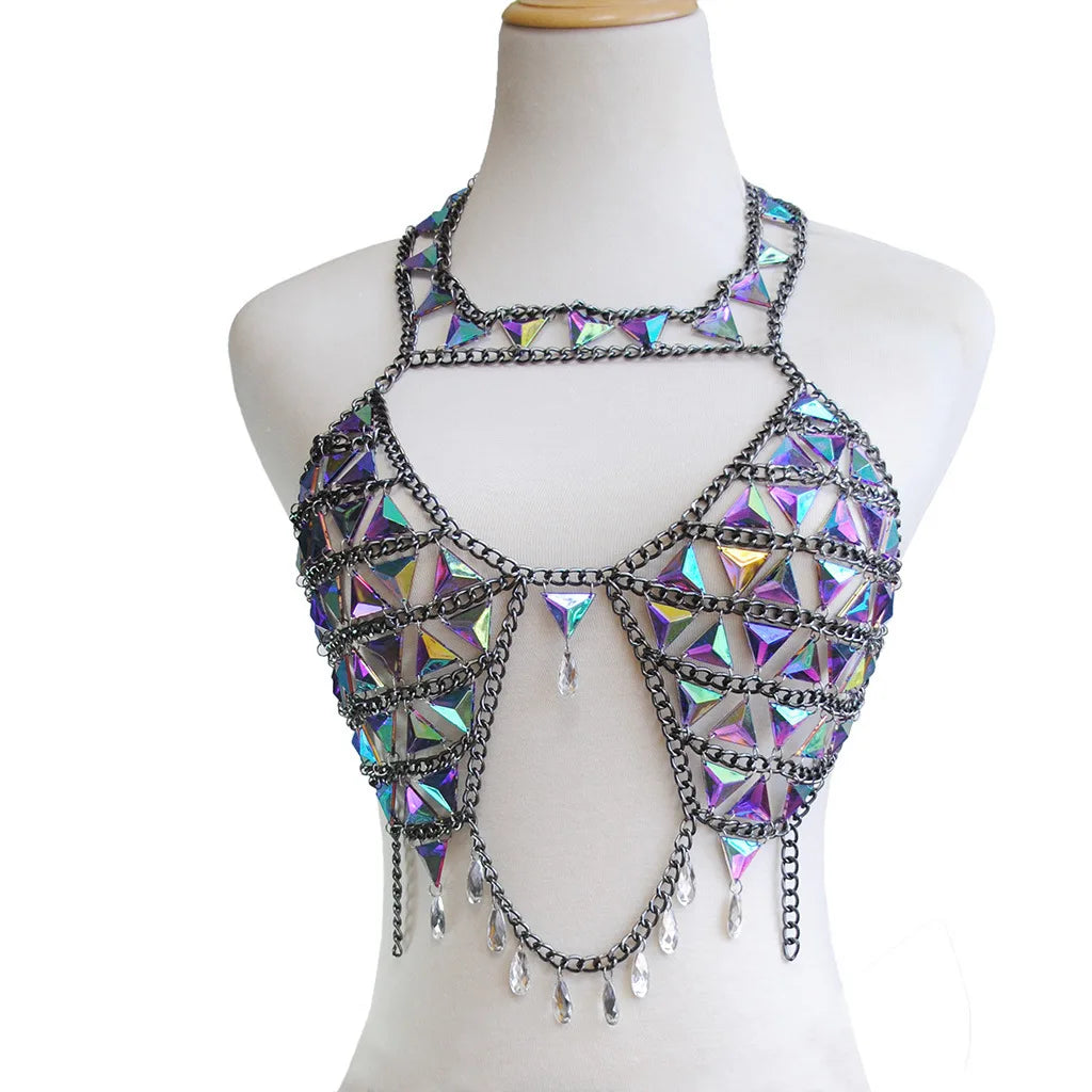 Crystal Halter Crop Top - Gem Embellished Festival Tank Top