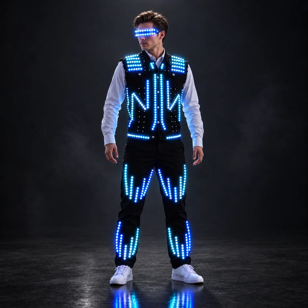 LED Robot Performance Suit | RF Color Control | 4-Hour Glow | M–4XL