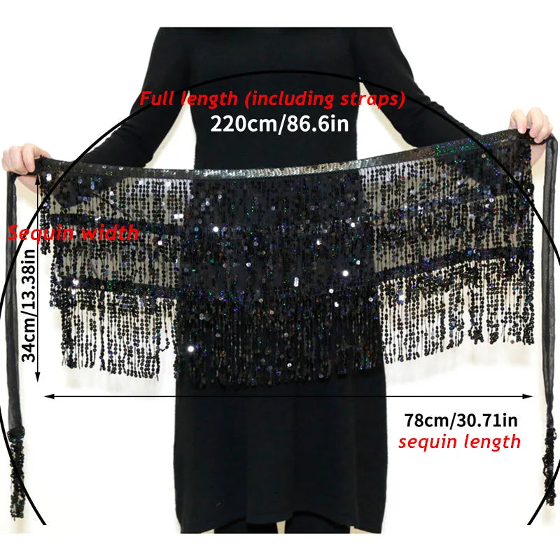 Sequin Fringe Hip Scarf | Belly Dance Wrap Skirt