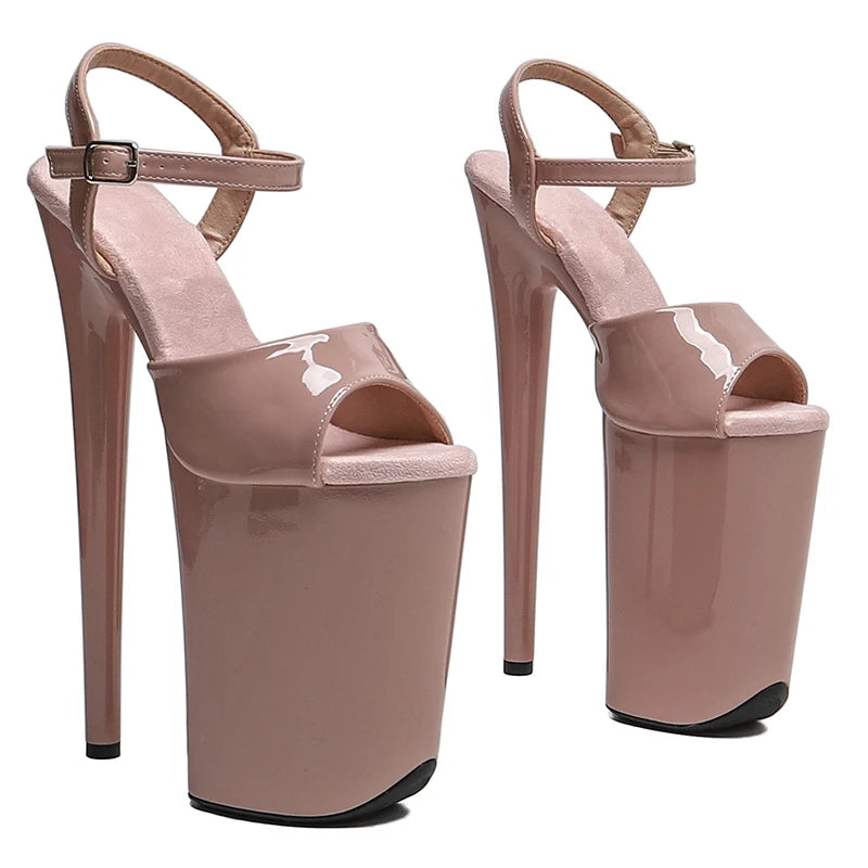 9-Inch Patent Platform Sandals - Peep Toe Exotic Dance Heels