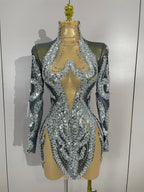 Rhinestone Mesh Long Sleeve Mini Dress | Sparkle | Stage