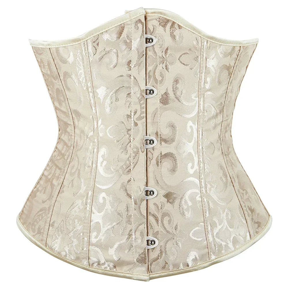 Floral Jacquard Underbust Corset | Front Busk | Boned
