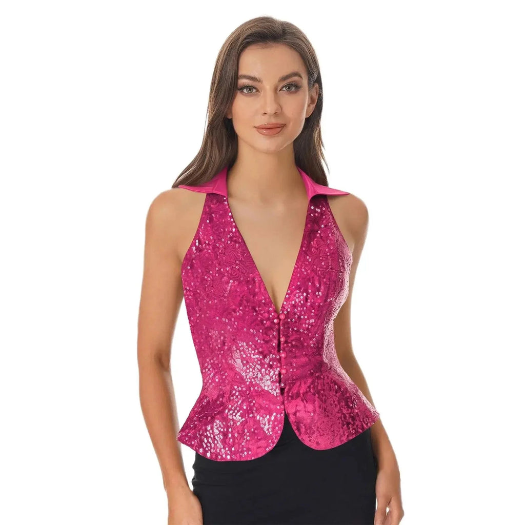 Sequin Lapel Peplum Vest | Sleeveless | Jazz, Cabaret & Stage Performance