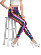 Rainbow Stripe Leggings | Faux Leather High Waist