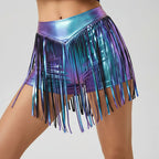 Metallic Fringe Performance Shorts - High Waist Stage Dance Hot Pants